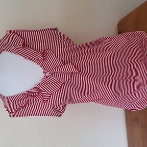 Chaps Red Striped Women's Ruffled Tank Top